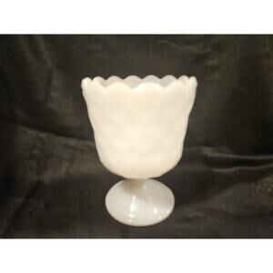 1950's - 60's - E.O. Brody Honeycomb Milk Glass Footed Vase or Compote - 6" H